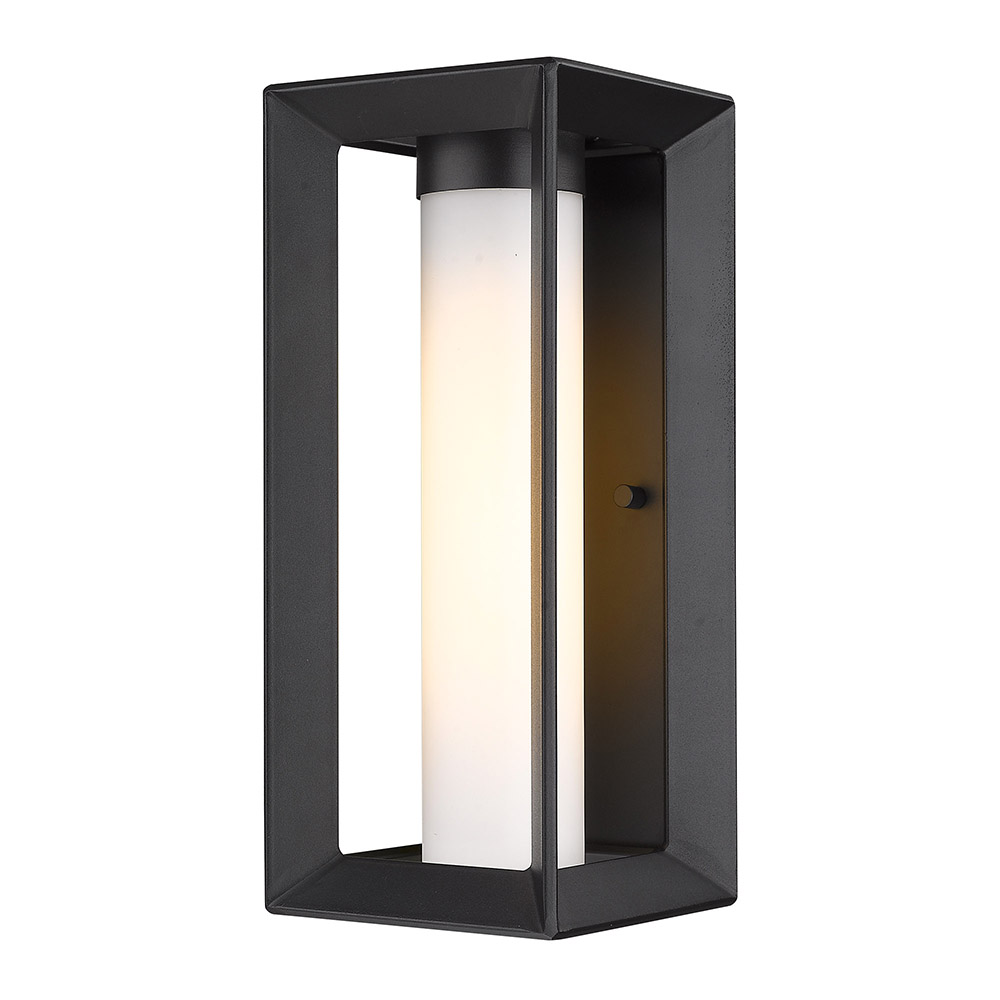 Golden Lighting 2073-OWM NB-OP Smyth Outdoor Medium Wall Sconce in Natural Black with Opal Glass